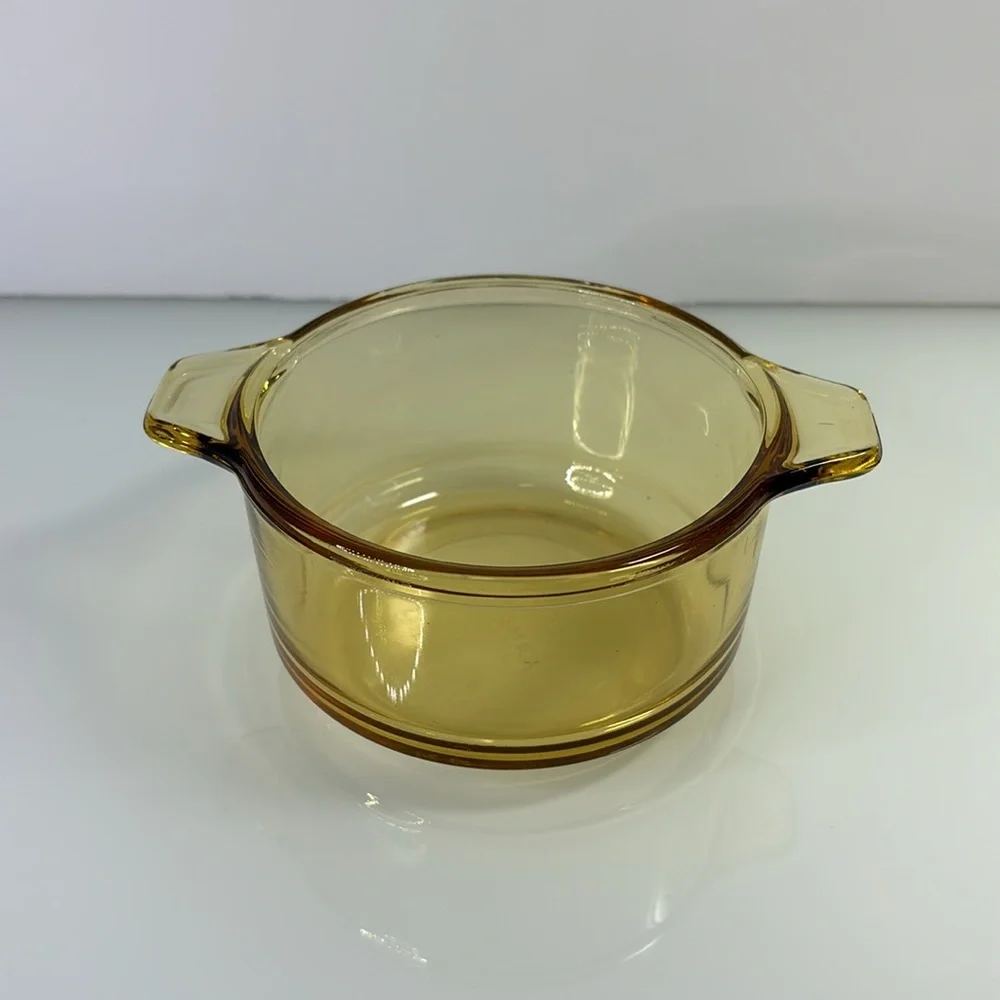 Vintage 1960’s Pyr-o-Rey Dynaware Amber Glass Casserole Dish Bowls 4.5” lot of 2